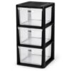3 Drawer Plastic Storage Tower with Removable Clear Bins, Black