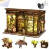 3D Wooden Puzzle Kit, DIY Miniature Dollhouse with LED Lights, Garden Dessert Shop Book Shelf Insert Decor, Creative Gift for Adults & Teens