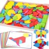 3 Otters 150Pcs Wooden Pattern Blocks Set, Geometric Tangram Shapes
