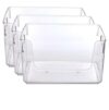 3 Pack Clear Glossy Plastic Open Front Organizer Bins, Adult Size Stackable Translucent Storage Containers With Dual Handles, Scoop Design Modular For Closet, Pantry, Sweaters And Accessories
