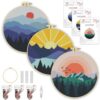 3 Pack Landscape Stamped Cross Stitch Kits for Beginners,with Hoop 8x8in