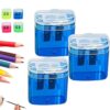 3PCS 2 Holes Small Manual Pencil Sharpener with Lid (Blue)