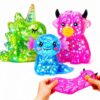 3 Pcs Axolotl Unicorn Highland Cow Squishy Toys Set, Glitter Slow Rising Stress Relief Fidget Toys for Kids Adults, Cute Sensory Squishies for Anxiety Relief, Party Favors Birthday Gifts（Random color）