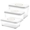 3 Pcs Food Storage Containers Set, Square Food Storage Containers, 850/1300/1800 mL, Transparent AS, Large Containers for Fruit, Vegetable, and Meal Prep, Space Saving for Kitchen Organization