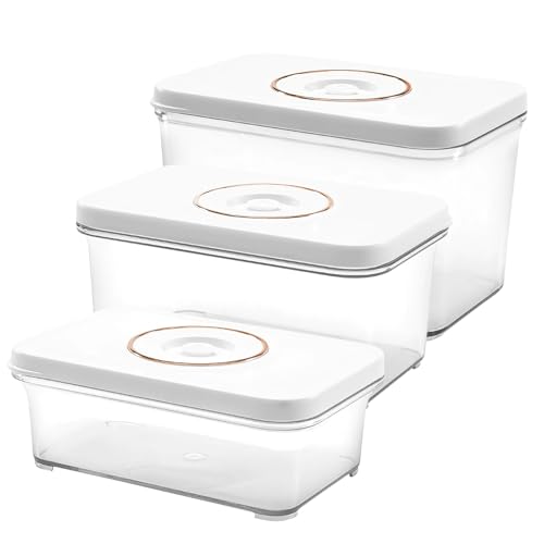 3 Pcs Food Storage Containers Set, Square Food Storage Containers, 850/1300/1800 mL, Transparent AS, Large Containers for Fruit, Vegetable, and Meal Prep, Space Saving for Kitchen Organization