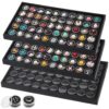 3 Pcs Gem Display Cases, 50 Slot Jewelry Organizer Trays, Clear Gemstones Storage Jars with Soft Foam Insert, Collector Display Sheets for Coins, Beads, Brooches, Jewelry