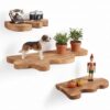 3 Pcs Live Edge Shelves, Rustic Carbonized Pine Wavy Shelf Set with Metal Brackets, Wall Mounted Floating Display for Living Room & Bedroom (18 x 10 x 0.8 In, 25 x 13 x 0.8 In, 40 x 15 x 0.8 In)
