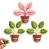 3 PCS Plant Magnets, Flower Chip Clip Magnet with Green Plant Design, Plant Magnets for Fridge with Magnetic Backing, Multi-Use Clip for Bags, Notes, and Photos, in Green and Pink