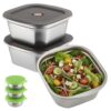 3 Pcs Stainless Steel Food Storage Containers, Square Meal Prep Boxes with Leakproof Lids, 74.4 oz Large Capacity Bento Box, 1.7 oz Sauce Container, Airtight Fresh Food Storage Set