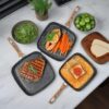 3‑Piece Non‑Stick Grill Pan Cookware Set with Detachable Handle, Raised Grill Ribs, PTFE High‑Temp Resistant Exterior, Compatible for Gas Electric Induction, Oven‑Safe (Handle Removed), Black