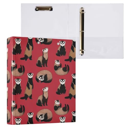 3 Ring Binder 1.5 inch Binders Ferrets Red Three Ring Binders Organizer with Clipboard Plastic Folder 3 Interior PVC Clear Pockets