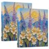 3 Ring Binders Watercolor Lavender Daisy Floral 1.5 Inch Round Ring Binders with Pockets Decorative Clipboard Binder Holds 200 Sheets View Binder for Home School Office,2 Pack