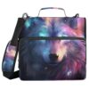 3 Ring Zipper Binder with Shoulder Strap, Wolf Galaxy Multi Pockets File Folder Bag for School Office Supplies, Holds 500 Sheets
