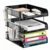 3 Tier Acrylic Desk Organizer Paper Tray with Pegboard & Pen Holder, Black