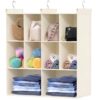 3 Tier Hanging Closet Organizer, 10 Compartments Dual Row Storage, Beige