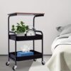 3‑Tier Heavy‑Duty Rolling Utility Cart with Walnut Wood Top, Metal Storage Organizer Cart with Lockable Wheels, Multi‑Purpose Storage for Kitchen, Bathroom, Coffee Bar and Home Office