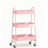 3‑Tier Metal Rolling Utility Cart, Pink Mobile Storage Organizer with Lockable Wheels, Multipurpose Shelving Unit for Kitchen, Bathroom, Bedroom, Living Room and Narrow Corner Spaces