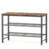 3‑Tier Metal Shoe Rack with Wooden Top, Sturdy Shoe Organizer for Entryway, Bedroom, Closet, 29.0" x 11.4" x 18.4", Rustic Brown
