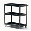 3 Tier Rolling Tool Cart Heavy Duty Steel Utility Service Cart with Lockable Wheels & Handle, Mobile Tool Organizer Storage for Garage Workshop Mechanics Warehouse, Black, 0.8mmD