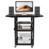 3 Tier Rolling Utility Cart, 300Lbs Mobile Utility AV Cart, Height Adjustable AV Presentation Cart Stand w/Foldable Side Shelves & Built-in Power Strip for Office Workshop & Home