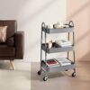 3‑Tier Rolling Utility Storage Cart with Lockable Wheels and Comfort Handle, Mobile Organizer Cart for Kitchen, Bathroom, Laundry Room, Pantry and Narrow Spaces