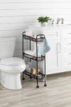 3‑Tier Slim Rolling Storage Cart, Steel Mesh Basket Structure, Lockable Wheels & Side Hooks, Black Mobile Household Organizer