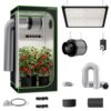 3x3 Complete Grow Tent Kit with LED Grow Light and Fan Filter, 34"x34"x72" 1680D Mylar Indoor Grow Tent System with AG1000 100W Full Spectrum Light, 6 Inch 2-in-1 Carbon Filter Fan, Silver Ducting