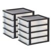 4-Drawer Compact Desktop Organizer, Stacking Desktop Unit, Black-Clear, Set of 2