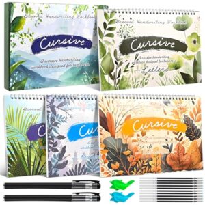 4-Pack Reusable Grooved Cursive Handwriting Workbooks with Disappearing Ink