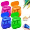 4-Piece Dual Hole Manual Pencil Sharpener, 2026 Eco Portable Clear Container, Compact Handheld Stationery Tool for Office & Art Studio.