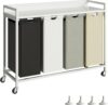 4-Section Rolling Laundry Sorter with Top Shelf, Metal Frame Laundry Hamper, 4 x 60L Waterproof Removable Pull Out Bags, Mobile Garment Basket Organizer for Laundry Room Bathroom Bedroom