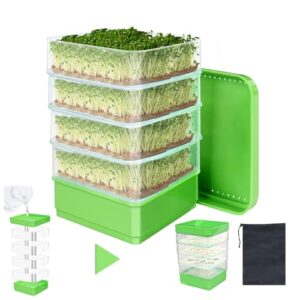 4-Tier Seed Sprouting Kit with Drain Holes and Drain Tray, Upgrade Stackable Microgreens Fresh Organic Bean Seed Sprouter Tray Ripple Soil-Free Sprouter Tray for Beans Alfalfa Seeds