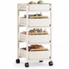 4-Tier Utility Storage Cart, Carbon Steel Kitchen Cart, Slim Rolling Cart
