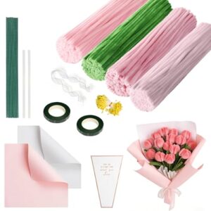 400 PCS Pipe Cleaner Flower Kit, Pink Pipe Cleaners Bulk for Flower Making
