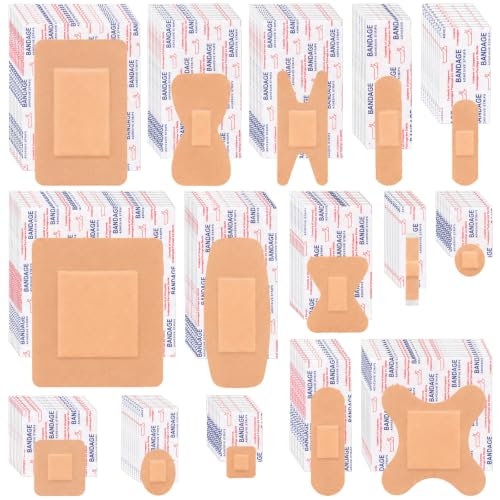 400 PCS Waterproof Adhesive Bandages 15 Sizes Variety Pack Assorted Bandaids Bulk Flexible Adhesive Bandages Breathable Sterile Fabric for Fingertip Protect Wound Care First Aid Kit Refill