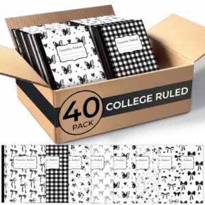 40 Pcs Black Bow Composition Notebooks Bulk Narrow Ruled 4.5 x 3.25''