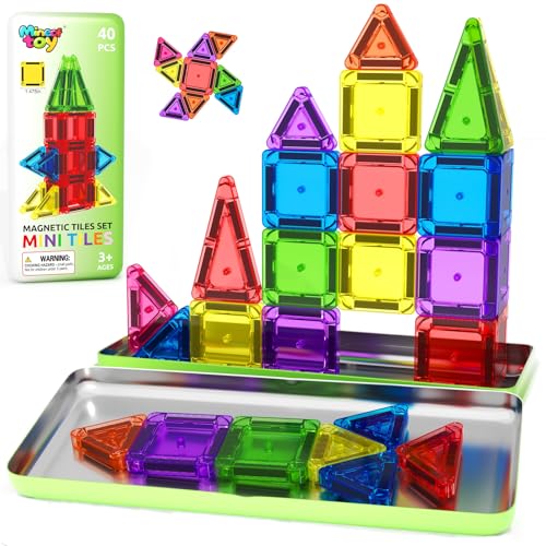 40PCS Mini Magnetic Tiles Toddler Travel Essentials Toys with Case Set, Magnetic Building Blocks Kids Games, Montessori Preschool Education Sensory Toys for 3 4 5 Year Old Boys Girls Birthday Gifts