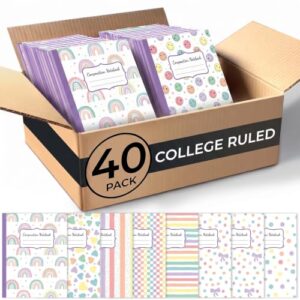 40 Pcs Pastel Rainbow Composition Notebooks, 4.5 x 3.25'', Back to School