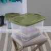 40 Quart Medium Storage Bin, Clear Plastic Storage Container with Full-Grip Handles, Green
