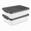 40 Quart Plastic Storage Bin with Lids, 2‑Pack, Clear Base Dark Gray Lid