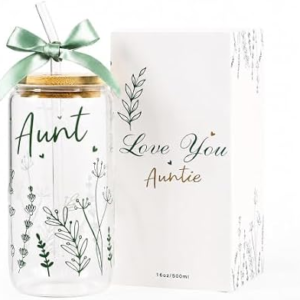 KMCCUMBER Aunt Glass Cup with Lid Straw Gifts