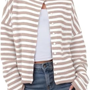UNCLECAT Womens Striped Cardigan