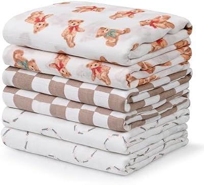 GLLQUEN BABY 6 Pack Muslin Swaddle Blankets
