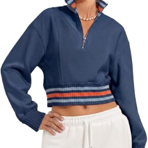 FISOEW Womens Half Zip Crop Pullover Sweatshirt