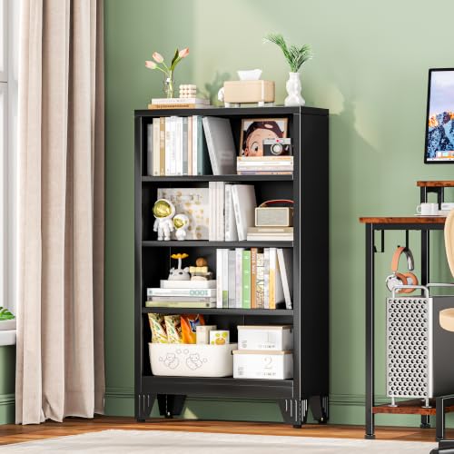 43" Metal Open Bookshelf, 3‑Tier Floor Standing Bookcase, Modern Open Storage Shelf Cabinet, Freestanding Display Bookshelf for Living Room Bedroom Home Office, Book Organizer for Books Toys Decor.