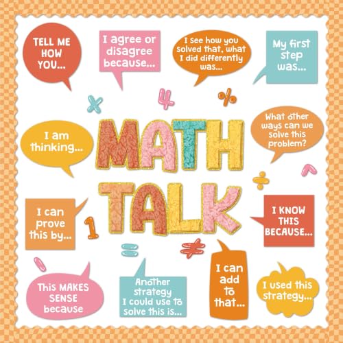 45 Pcs Math Talk Bulletin Board Set Math Classroom Decorations Educational Mathematics Paper Cutouts for Elementary Middle High School Chalkboard Wall Decor Back to School Teacher Supplies(Groovy)
