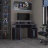 47" Wide 2-Tier Gamer Desk with Three Shelves and PC Tower Stand, Black