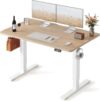 48×24 Inches Electric Height Adjustable Standing Desk Sit Stand Computer Office Desk with Splice Board 3 Memory Presets White Frame Maple Top for Home Office