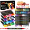 48 Colors Dual Tip Acrylic Paint Markers Set - Dot Markers and Fine Tip