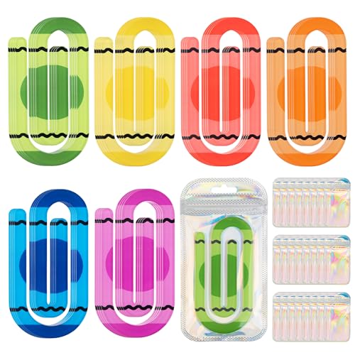 48 Pack Jumbo Acrylic Paper Clips, 4" X 2" 24Pcs Teacher Paper Clips with 24Pcs Gift Bags Personalized Paperclips Bookmark for Home Office Back to School Supplies (Crayon)
